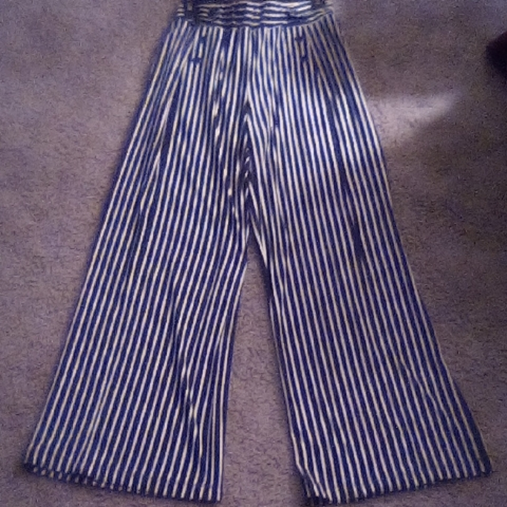 Robert Louis Black and White Striped Wide Leg Pants